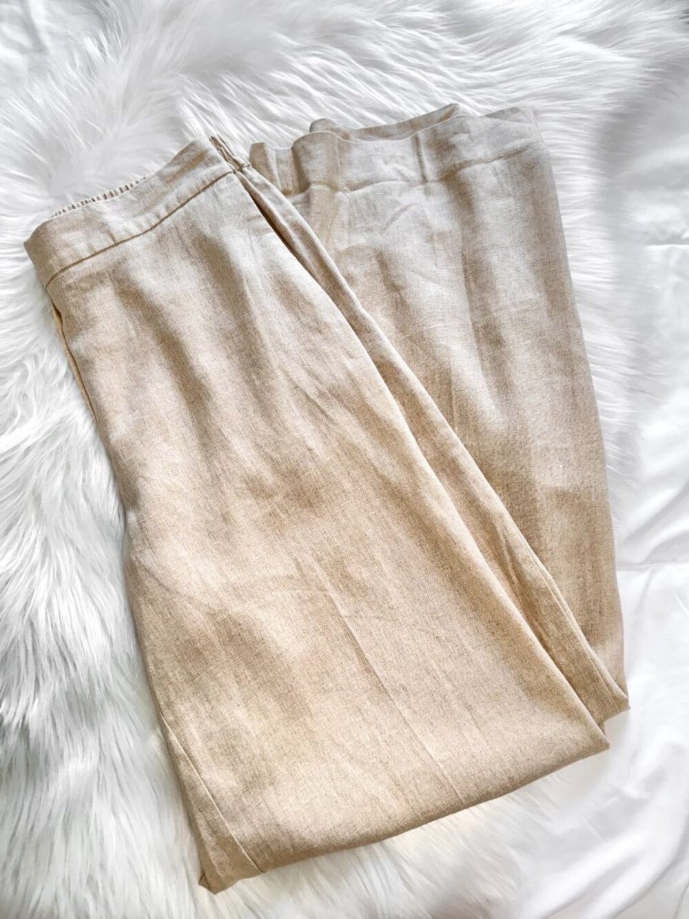 Zara Wide Leg Linen Blend Pants Small Natural Linen Beige Color